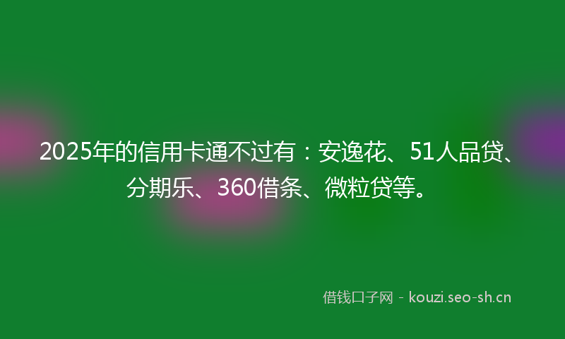 2025年的信用卡通不过有：安逸花、51人品贷、分期乐、360借条、微粒贷等。
