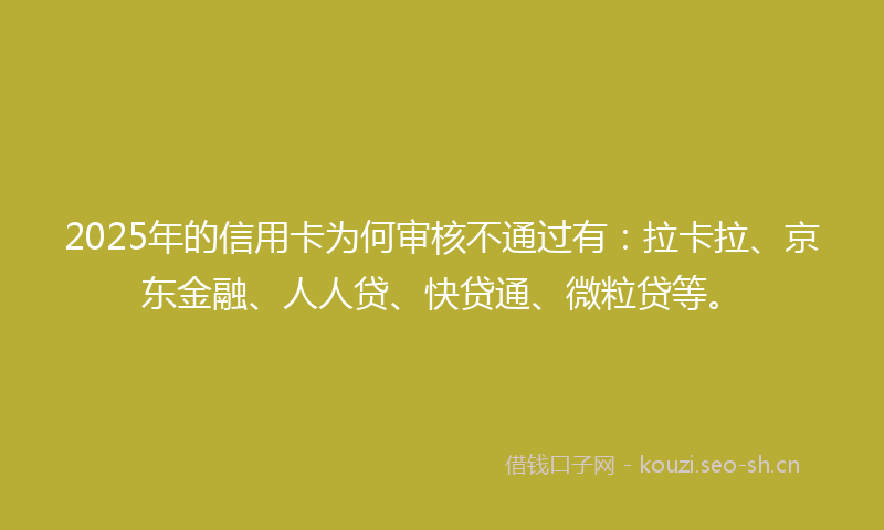 2025年的信用卡为何审核不通过有:拉卡拉、京东金融、人人贷、快贷通、微粒贷等。