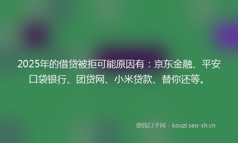 2025年的借贷被拒可能原因有：京东金融、平安口袋银行、团贷网、小米贷款、替你还等。