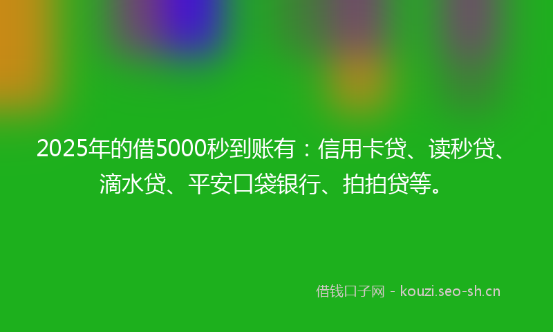 2025年的借5000秒到账有：信用卡贷、读秒贷、滴水贷、平安口袋银行、拍拍贷等。