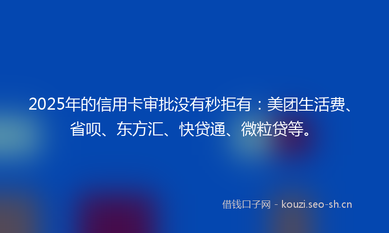 2025年的信用卡审批没有秒拒有：美团生活费、省呗、东方汇、快贷通、微粒贷等。