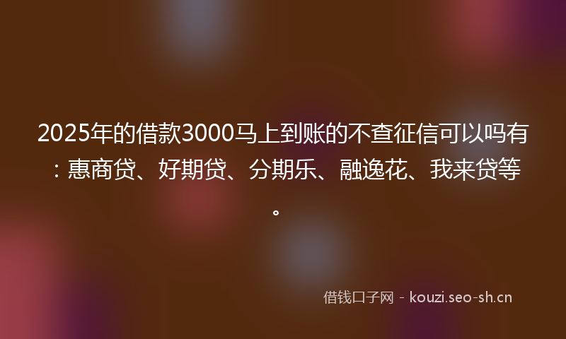 2025年的借款3000马上到账的不查征信可以吗有：惠商贷、好期贷、分期乐、融逸花、我来贷等。