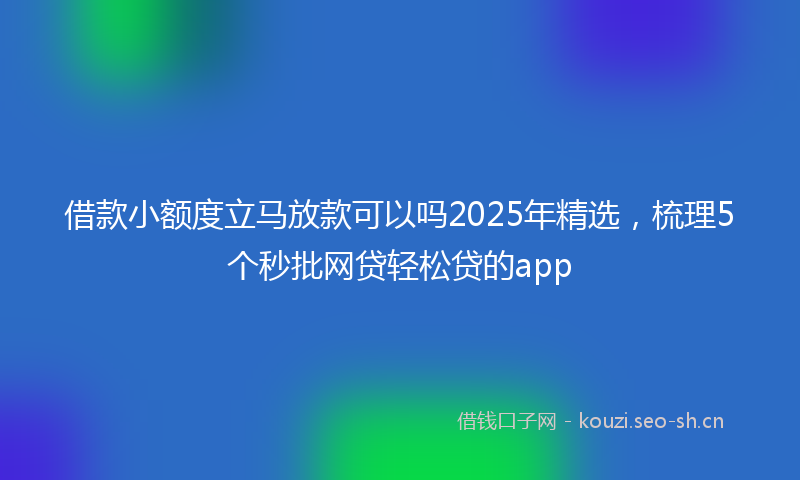 借款小额度立马放款可以吗2025年精选，梳理5个秒批网贷轻松贷的app