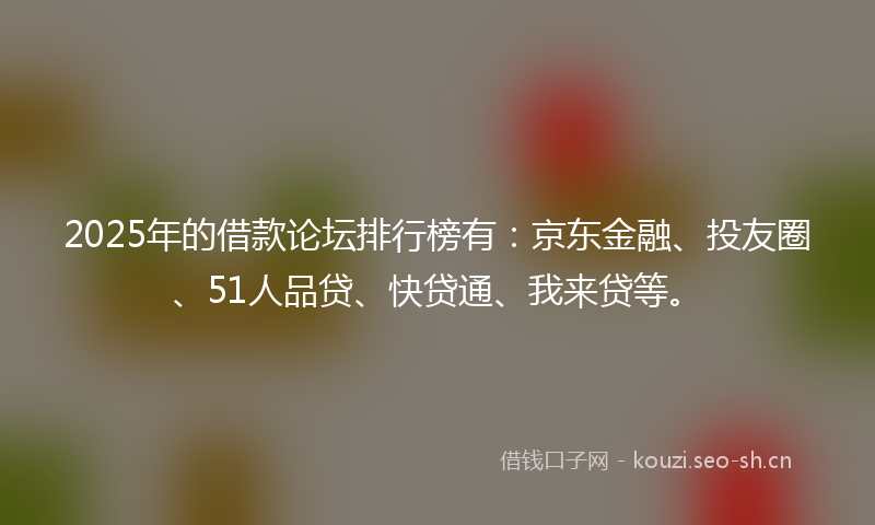 2025年的借款论坛排行榜有：京东金融、投友圈、51人品贷、快贷通、我来贷等。