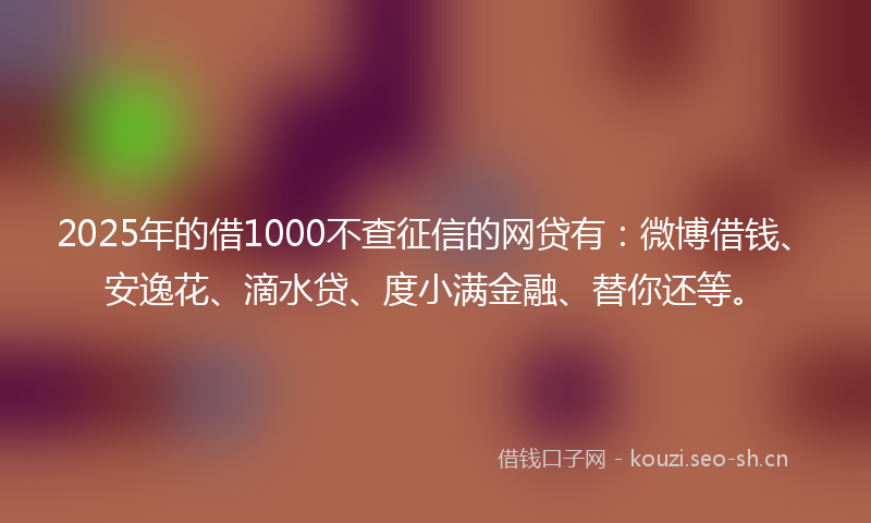 2025年的借1000不查征信的网贷有：微博借钱、安逸花、滴水贷、度小满金融、替你还等。