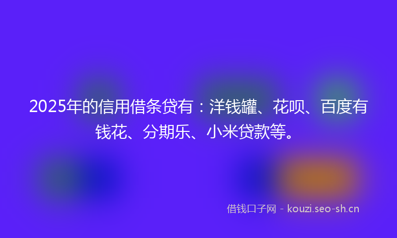 2025年的信用借条贷有：洋钱罐、花呗、百度有钱花、分期乐、小米贷款等。