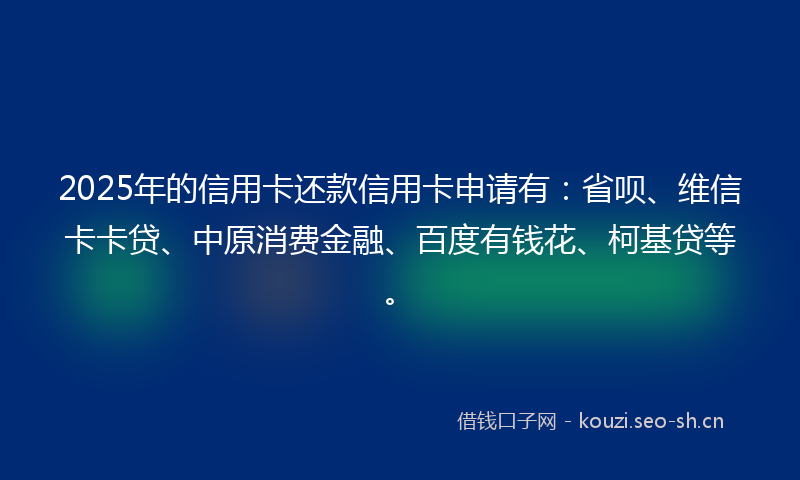2025年的信用卡还款信用卡申请有：省呗、维信卡卡贷、中原消费金融、百度有钱花、柯基贷等。