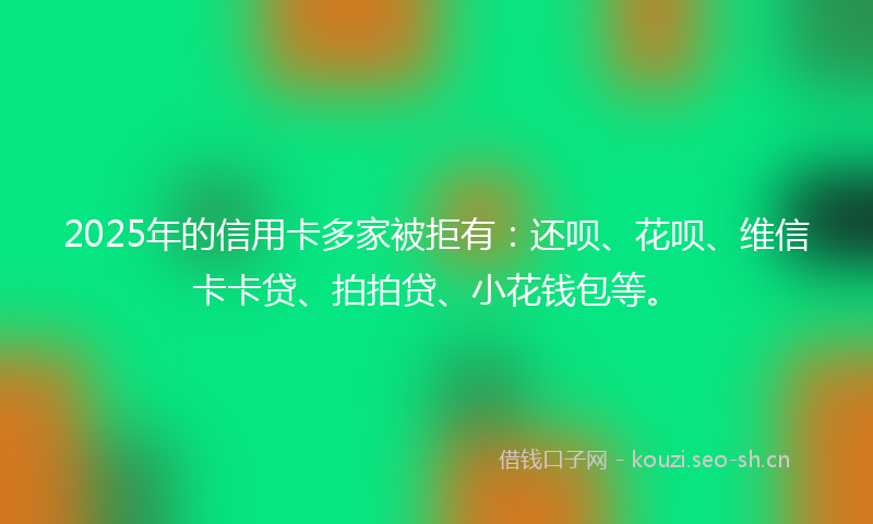 2025年的信用卡多家被拒有：还呗、花呗、维信卡卡贷、拍拍贷、小花钱包等。