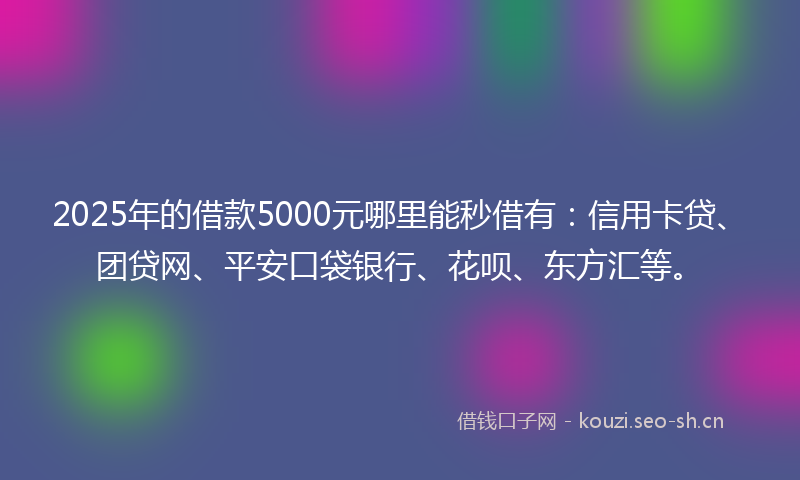2025年的借款5000元哪里能秒借有：信用卡贷、团贷网、平安口袋银行、花呗、东方汇等。