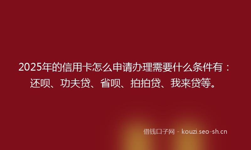 2025年的信用卡怎么申请办理需要什么条件有：还呗、功夫贷、省呗、拍拍贷、我来贷等。