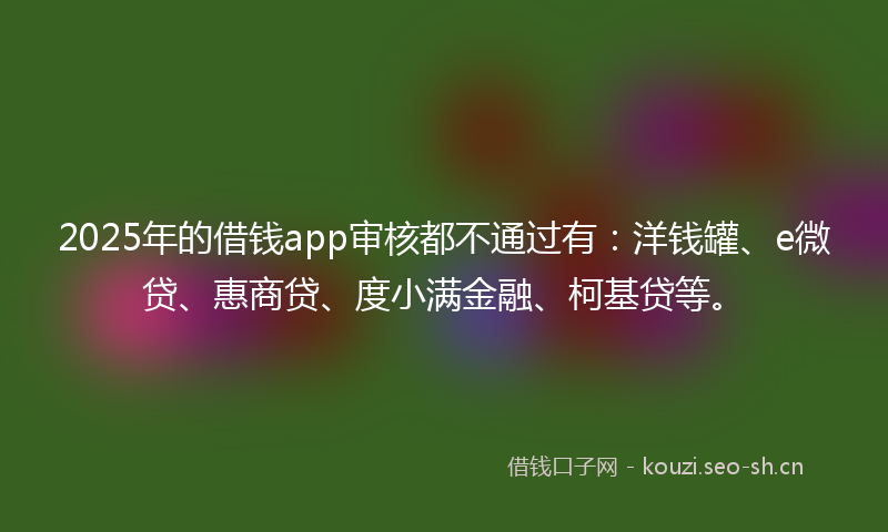 2025年的借钱app审核都不通过有：洋钱罐、e微贷、惠商贷、度小满金融、柯基贷等。