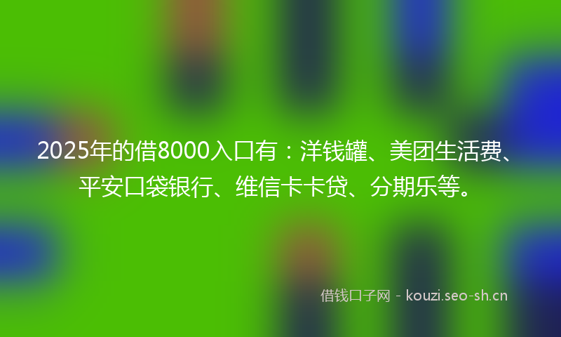 2025年的借8000入口有：洋钱罐、美团生活费、平安口袋银行、维信卡卡贷、分期乐等。