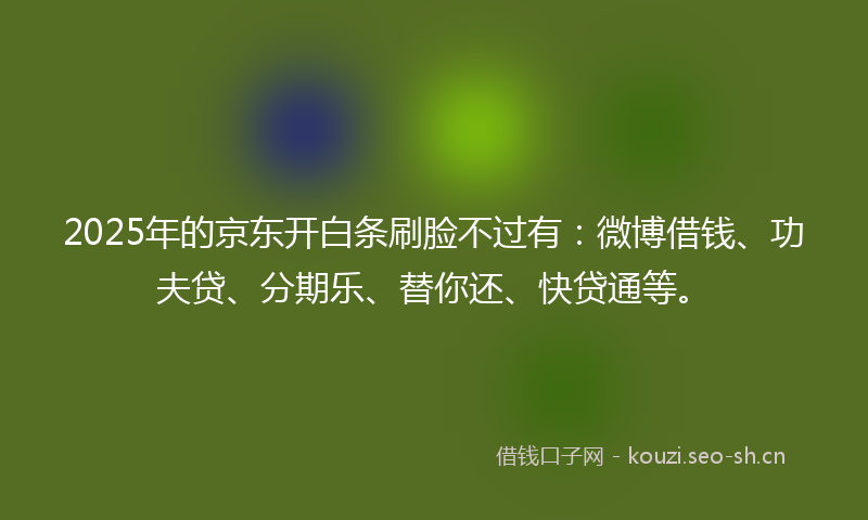 2025年的京东开白条刷脸不过有：微博借钱、功夫贷、分期乐、替你还、快贷通等。