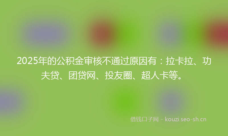 2025年的公积金审核不通过原因有：拉卡拉、功夫贷、团贷网、投友圈、超人卡等。