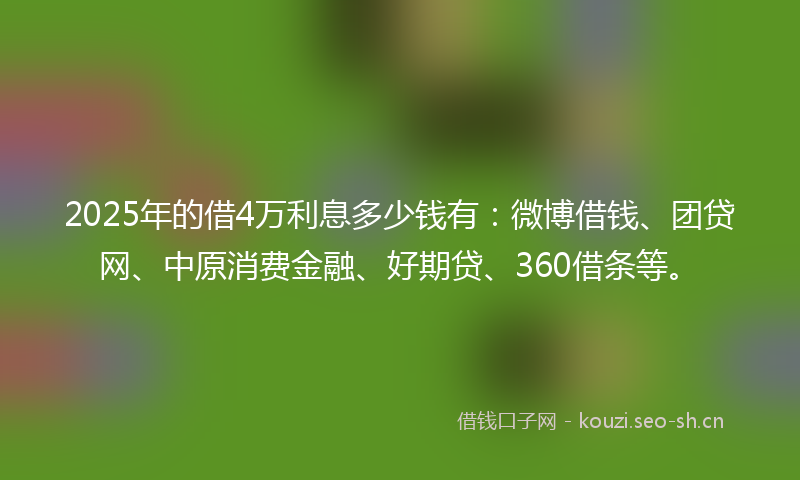 2025年的借4万利息多少钱有：微博借钱、团贷网、中原消费金融、好期贷、360借条等。