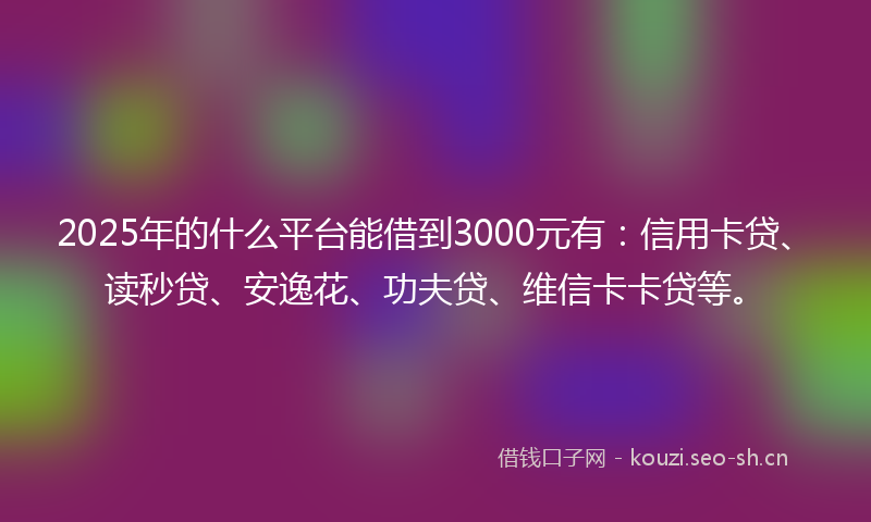 2025年的什么平台能借到3000元有：信用卡贷、读秒贷、安逸花、功夫贷、维信卡卡贷等。