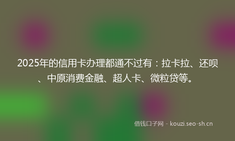 2025年的信用卡办理都通不过有：拉卡拉、还呗、中原消费金融、超人卡、微粒贷等。