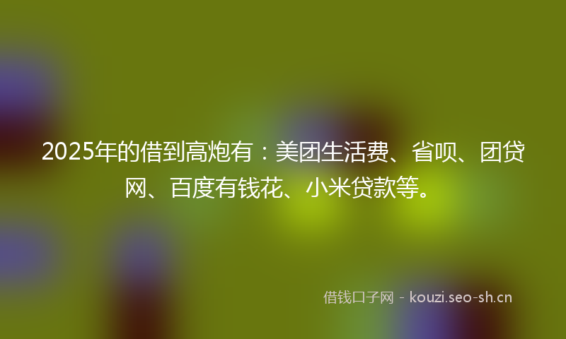 2025年的借到高炮有：美团生活费、省呗、团贷网、百度有钱花、小米贷款等。