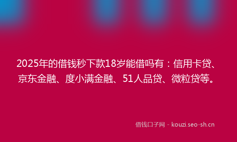 2025年的借钱秒下款18岁能借吗有：信用卡贷、京东金融、度小满金融、51人品贷、微粒贷等。