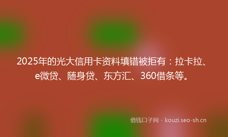 2025年的光大信用卡资料填错被拒有：拉卡拉、e微贷、随身贷、东方汇、360借条等。