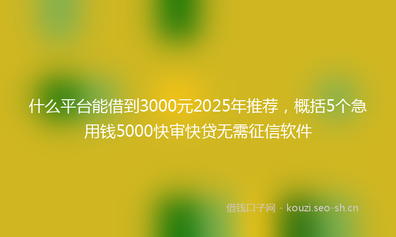 什么平台能借到3000元2025年推荐,概括5个急用钱5000快审快贷无需征信软件