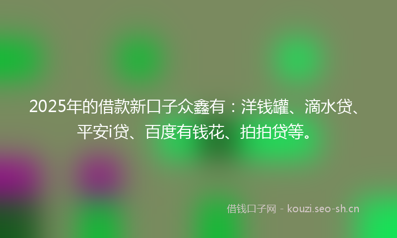 2025年的借款新口子众鑫有：洋钱罐、滴水贷、平安i贷、百度有钱花、拍拍贷等。