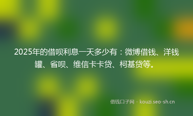 2025年的借呗利息一天多少有：微博借钱、洋钱罐、省呗、维信卡卡贷、柯基贷等。