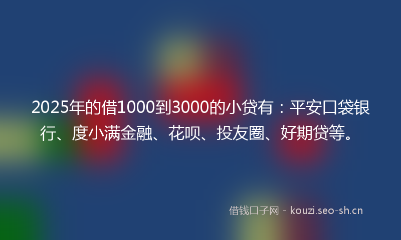 2025年的借1000到3000的小贷有：平安口袋银行、度小满金融、花呗、投友圈、好期贷等。