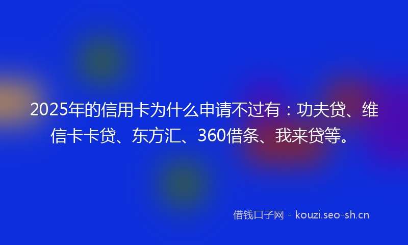 2025年的信用卡为什么申请不过有：功夫贷、维信卡卡贷、东方汇、360借条、我来贷等。