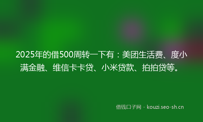 2025年的借500周转一下有：美团生活费、度小满金融、维信卡卡贷、小米贷款、拍拍贷等。