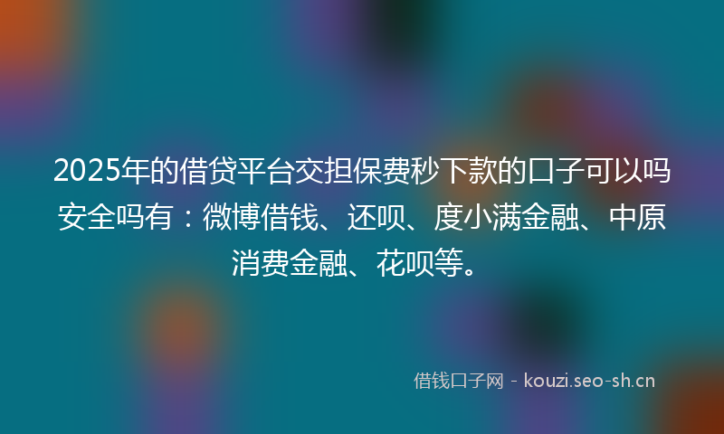 2025年的借贷平台交担保费秒下款的口子可以吗安全吗有：微博借钱、还呗、度小满金融、中原消费金融、花呗等。