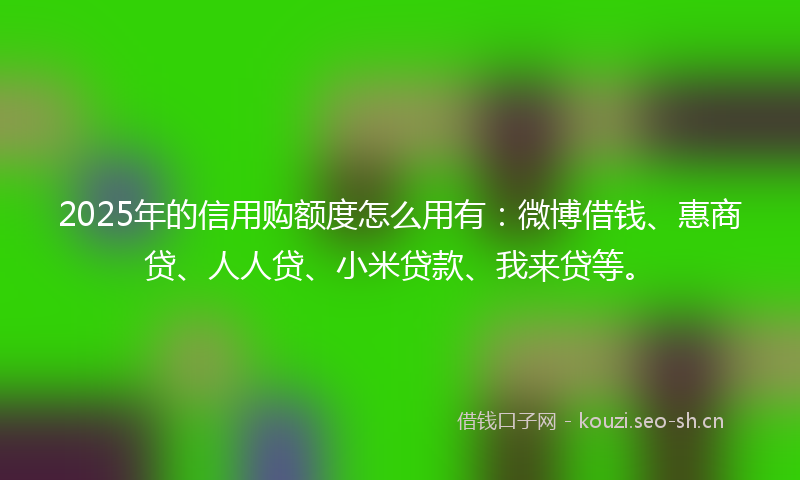2025年的信用购额度怎么用有：微博借钱、惠商贷、人人贷、小米贷款、我来贷等。