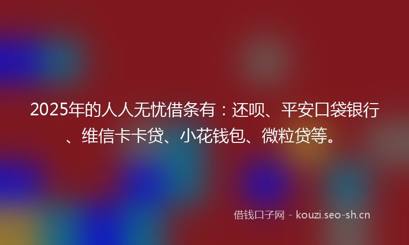2025年的人人无忧借条有：还呗、平安口袋银行、维信卡卡贷、小花钱包、微粒贷等。