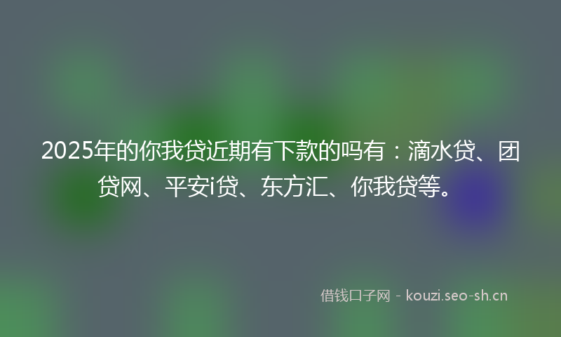 2025年的你我贷近期有下款的吗有：滴水贷、团贷网、平安i贷、东方汇、你我贷等。