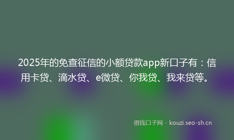 2025年的免查征信的小额贷款app新口子有：信用卡贷、滴水贷、e微贷、你我贷、我来贷等。