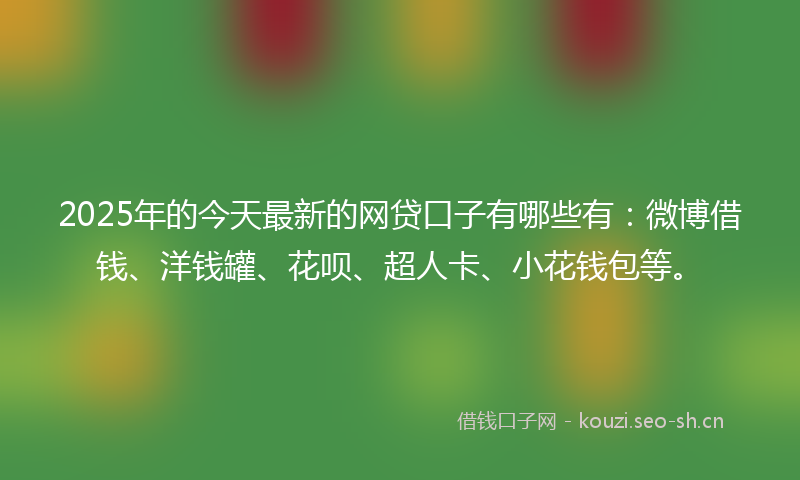 2025年的今天最新的网贷口子有哪些有：微博借钱、洋钱罐、花呗、超人卡、小花钱包等。