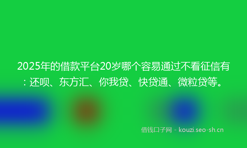 2025年的借款平台20岁哪个容易通过不看征信有：还呗、东方汇、你我贷、快贷通、微粒贷等。