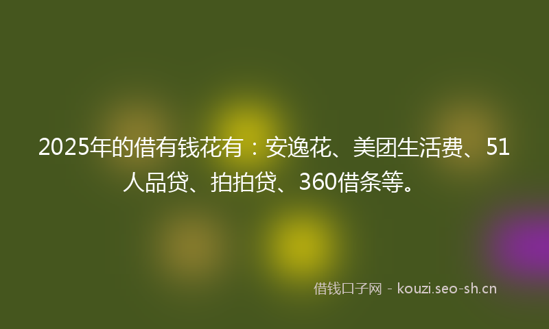 2025年的借有钱花有：安逸花、美团生活费、51人品贷、拍拍贷、360借条等。