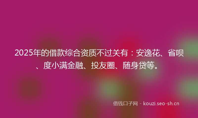 2025年的借款综合资质不过关有：安逸花、省呗、度小满金融、投友圈、随身贷等。