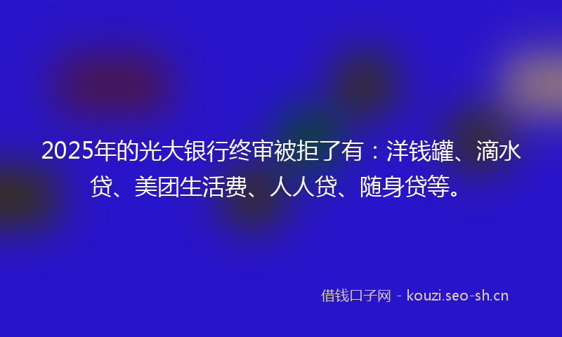 2025年的光大银行终审被拒了有：洋钱罐、滴水贷、美团生活费、人人贷、随身贷等。
