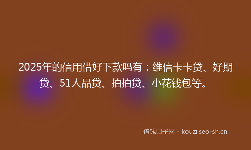 2025年的信用借好下款吗有:维信卡卡贷、好期贷、51人品贷、拍拍贷、小花钱包等。