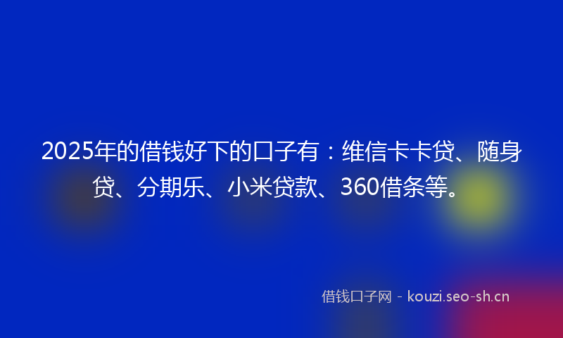 2025年的借钱好下的口子有：维信卡卡贷、随身贷、分期乐、小米贷款、360借条等。