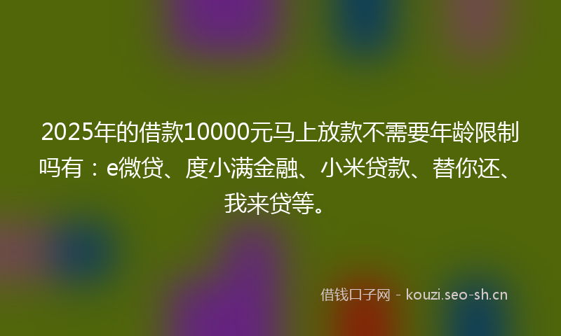 2025年的借款10000元马上放款不需要年龄限制吗有：e微贷、度小满金融、小米贷款、替你还、我来贷等。