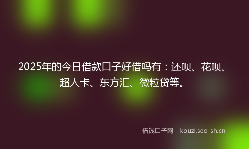 2025年的今日借款口子好借吗有：还呗、花呗、超人卡、东方汇、微粒贷等。