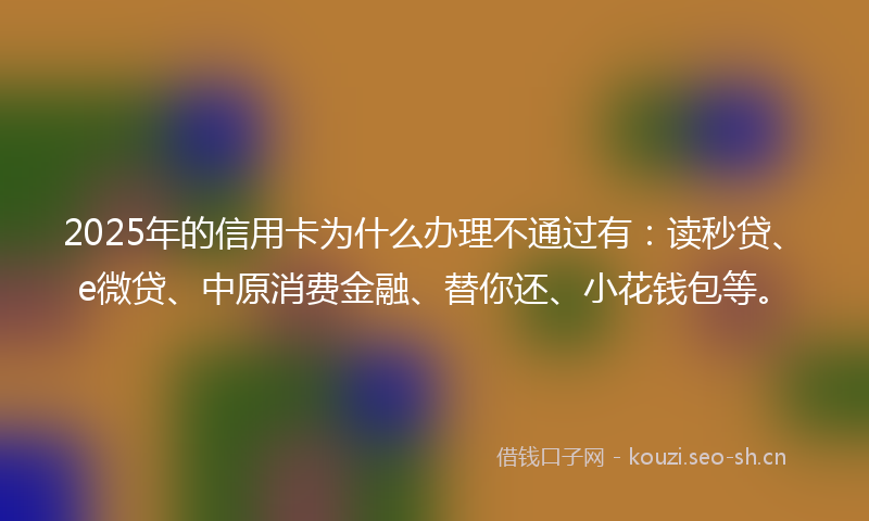 2025年的信用卡为什么办理不通过有：读秒贷、e微贷、中原消费金融、替你还、小花钱包等。