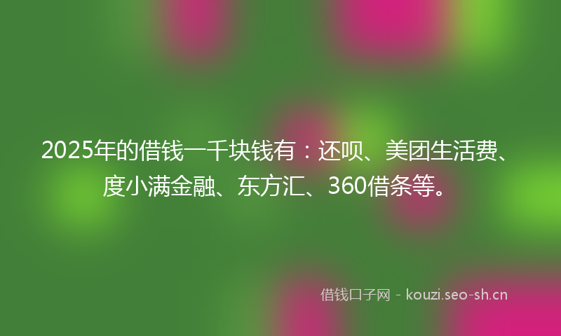 2025年的借钱一千块钱有：还呗、美团生活费、度小满金融、东方汇、360借条等。