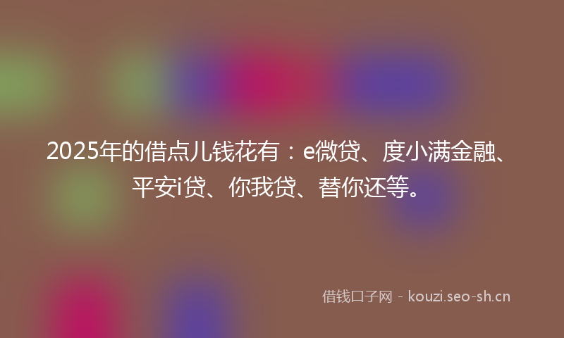 2025年的借点儿钱花有：e微贷、度小满金融、平安i贷、你我贷、替你还等。