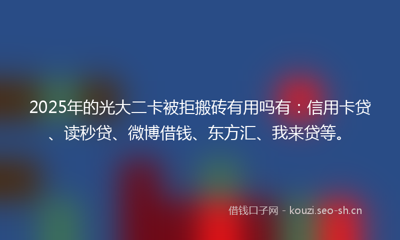 2025年的光大二卡被拒搬砖有用吗有:信用卡贷、读秒贷、微博借钱、东方汇、我来贷等。