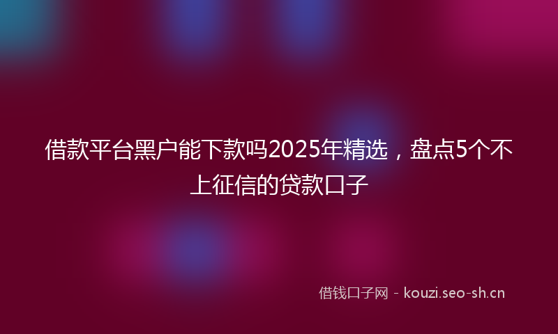 借款平台黑户能下款吗2025年精选，盘点5个不上征信的贷款口子