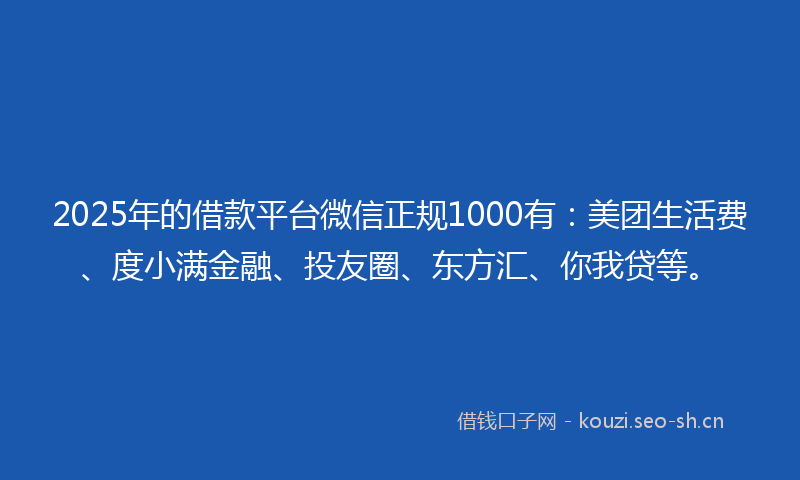 2025年的借款平台微信正规1000有：美团生活费、度小满金融、投友圈、东方汇、你我贷等。